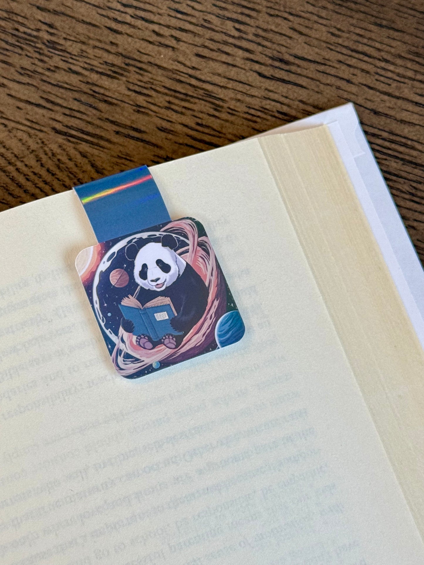 Panda Reading in Space Magnetic Bookmark