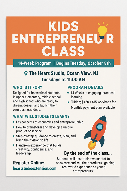 Kids Entrepreneur Class – 14 Weeks + Market Day (Starts Oct 8, 11am, Ocean View NJ)